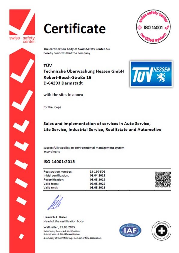 Certificate by Swiss Safety Center AG