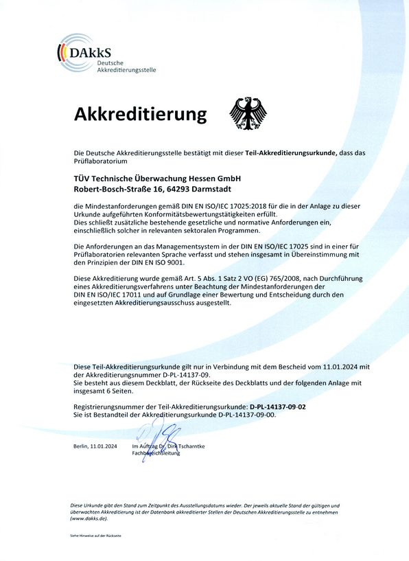 Akkreditierungsurkunde der Deutschen Akkreditierungsstelle GmbH DAkkS