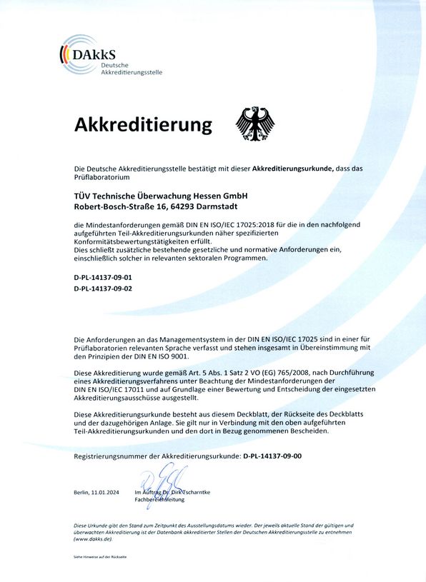Akkreditierungsurkunde der Deutschen Akkreditierungsstelle GmbH DAkkS