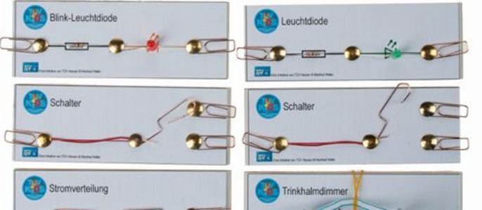 Verschiedene elektrische Schaltkreise, die jeweils mit ihrem Namen und einer kurzen Beschreibung ihrer Funktion versehen sind.