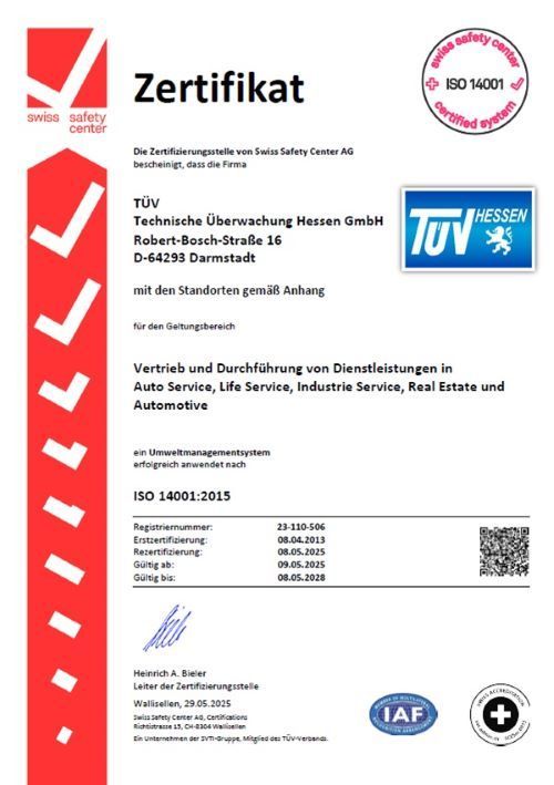 Zertifikat der Zertifizierungsstelle von Swiss Safety Center AG