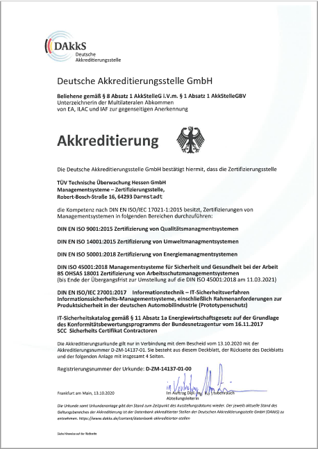 Akkreditierungsurkunde der Deutschen Akkreditierungsstelle GmbH DAkkS