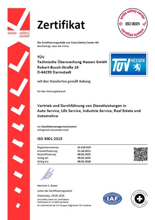Zertifikat der Zertifizierungsstelle von Swiss Safety Center AG